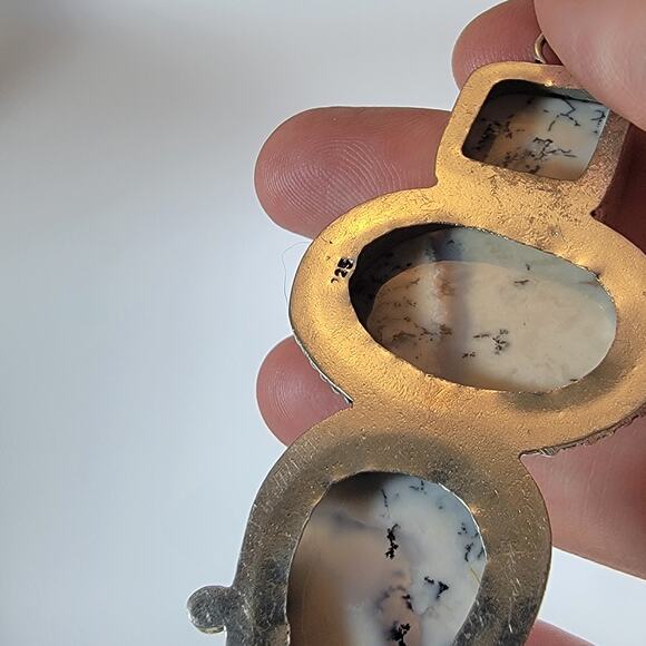 Dendritic Opal Pendant Necklace – Triple Stone Design + 20" Sterling Chain - Picture 4 of 10